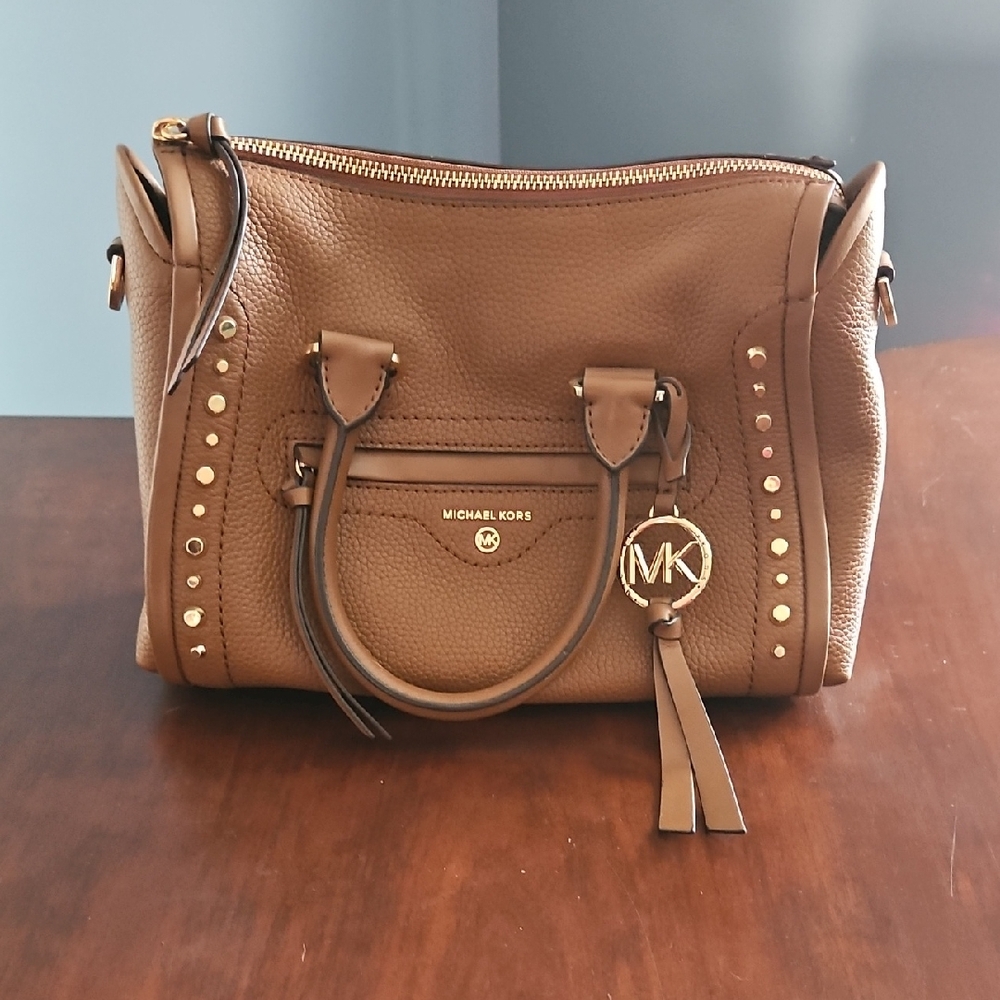 Michael Kors Brown Satchel with Gold Studded Detailing